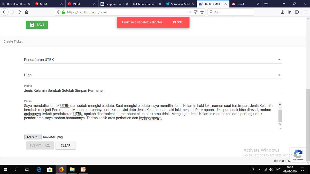 kikooow's tweet photo. @SekreSBMPTN Tiap submit tiket begini terus.. Mohon bantuannya https://t.co/opygUbIM3B