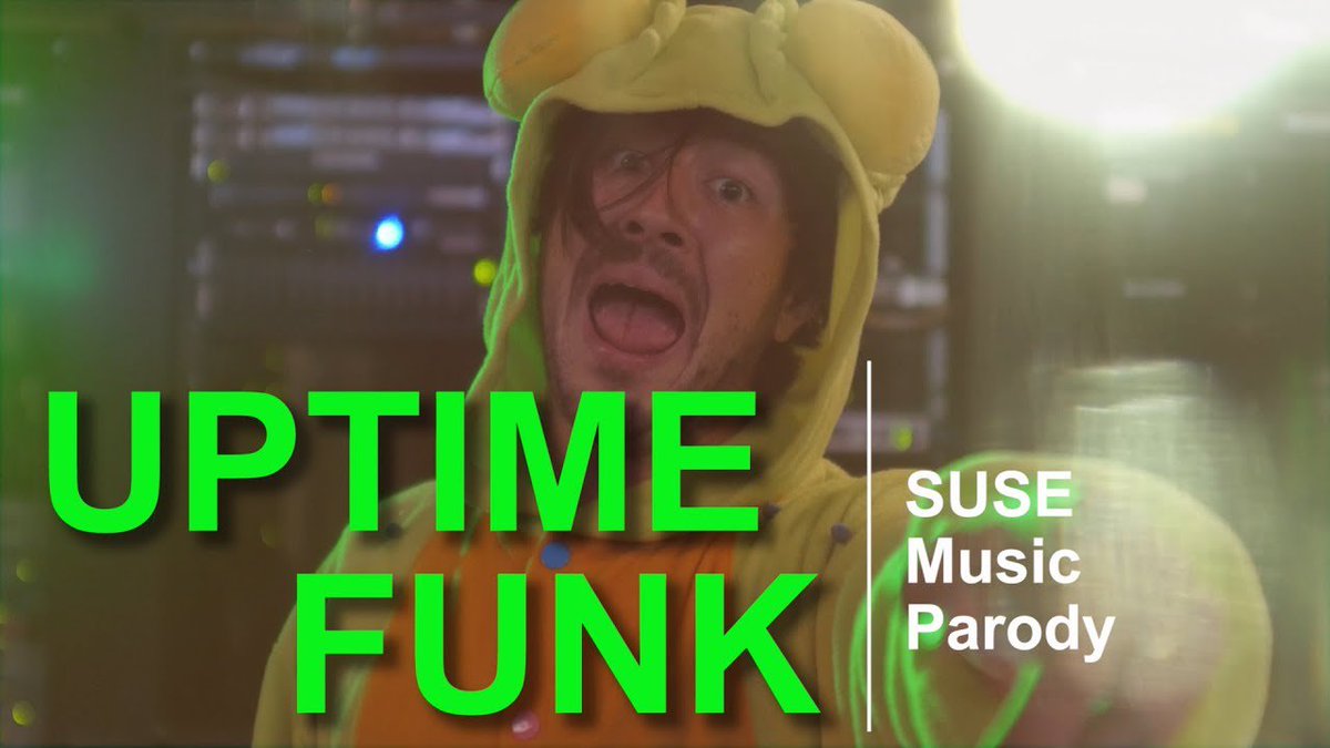 SUSE's tweet photo. Start your weekend off right, with a funky tune!  Check out our parody video - #Uptime Funk https://t.co/8aDFFDW1F0 #Geeko #Livepatching https://t.co/2nttxmYQ1Y