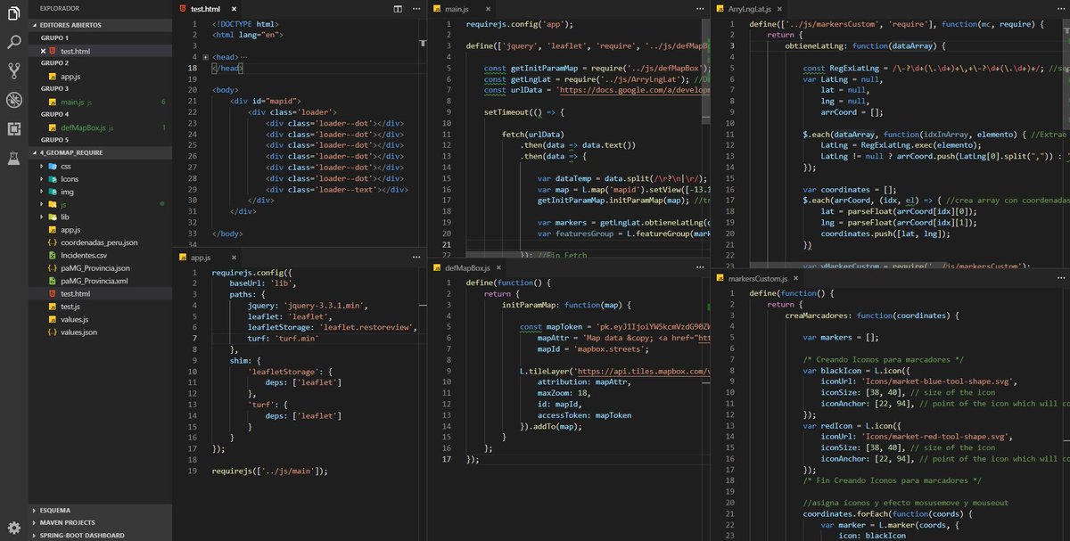 PabloValdiviaM's tweet image. Trabajando con #Leaflet #RequireJS,, si estas aprendiendo #JavaScript recomiendo familiarizarse con la programación #AMD (Asynchronous module definition), podrás modularizar tu código JS, potenciar su rendimiento, además de conocer los fundamentos detrás de #NodeJS