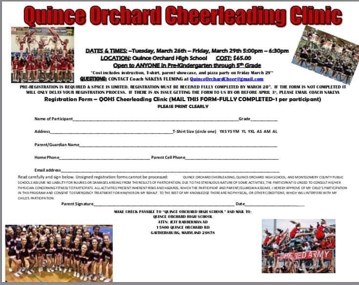 QOCheerCoach (@cheerqo) on Twitter photo Hi everyone! Our annual cheer clinic for grades k-5 is coming up at the end of this month! If you have any or know of any children in that age, please get them signed up! It’s one of our favorite events of the year!!! <a href="/qohsvarscheer/">QOHS Varsity Cheer</a> <a href="/QOAthletics/">Quince Orchard Athletics</a> @jen_yeck Hi everyone! Our annual cheer clinic for grades k-5 is coming up at the end of this month! If you have any or know of any children in that age, please get them signed up! It’s one of our favorite events of the year!!! <a href="/qohsvarscheer/">QOHS Varsity Cheer</a> <a href="/QOAthletics/">Quince Orchard Athletics</a> @jen_yeck