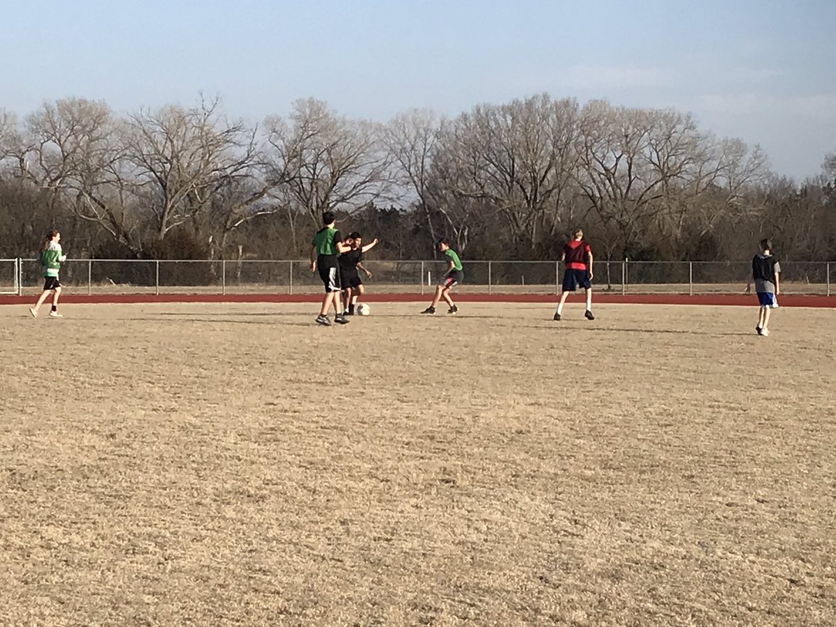DNMSsoccer's tweet photo. What’s that?! The sun?! A soccer field?! Finally a chance to be outside and playing on the grass in the fresh air. #worthit #snowtomorrow @DNMSFalcons https://t.co/zn1zKEo4nk