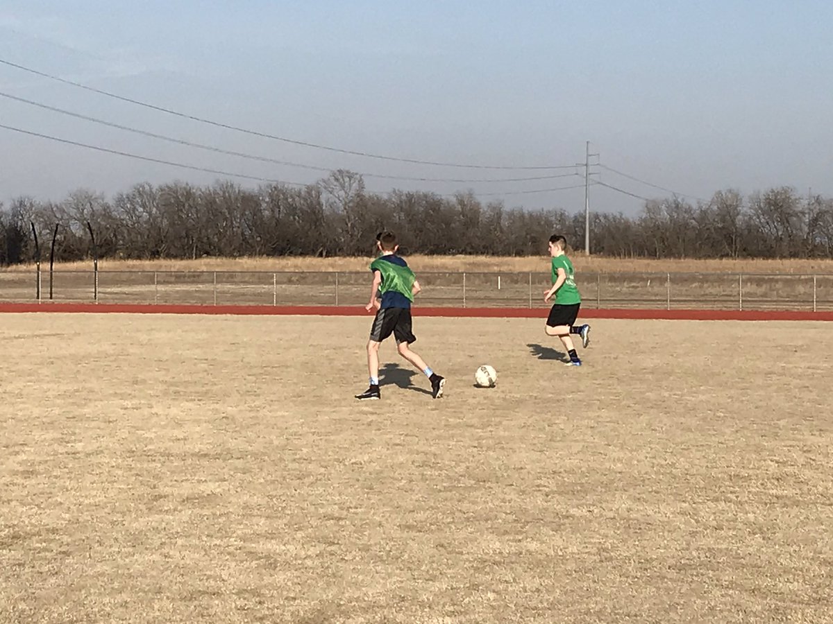 DNMSsoccer's tweet photo. What’s that?! The sun?! A soccer field?! Finally a chance to be outside and playing on the grass in the fresh air. #worthit #snowtomorrow @DNMSFalcons https://t.co/zn1zKEo4nk