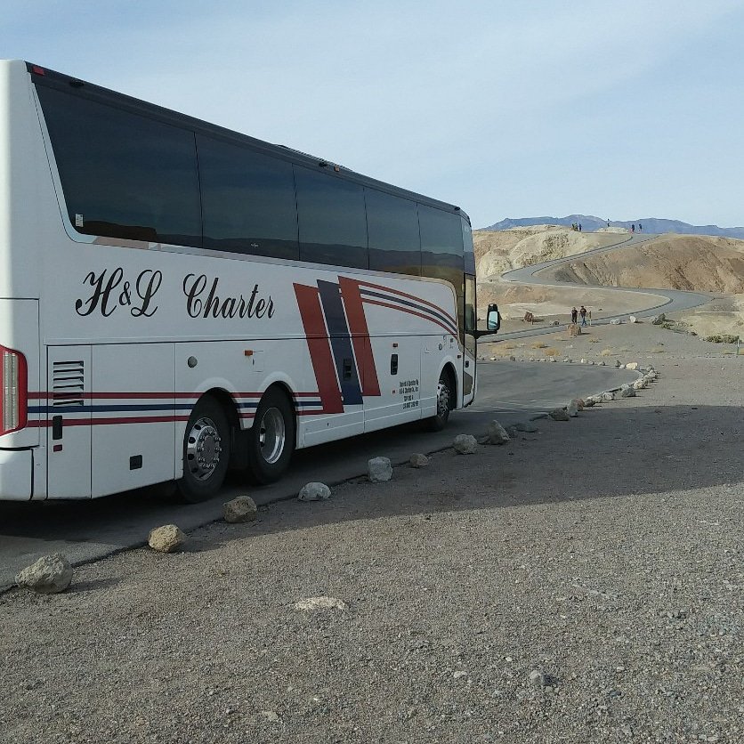 Tessa is enjoying the beautiful weather at Zabriskie Point in Death Valley National Park today #hlconthemove #safetyandservice #buses #travel #california #deathvalley #nationalparks