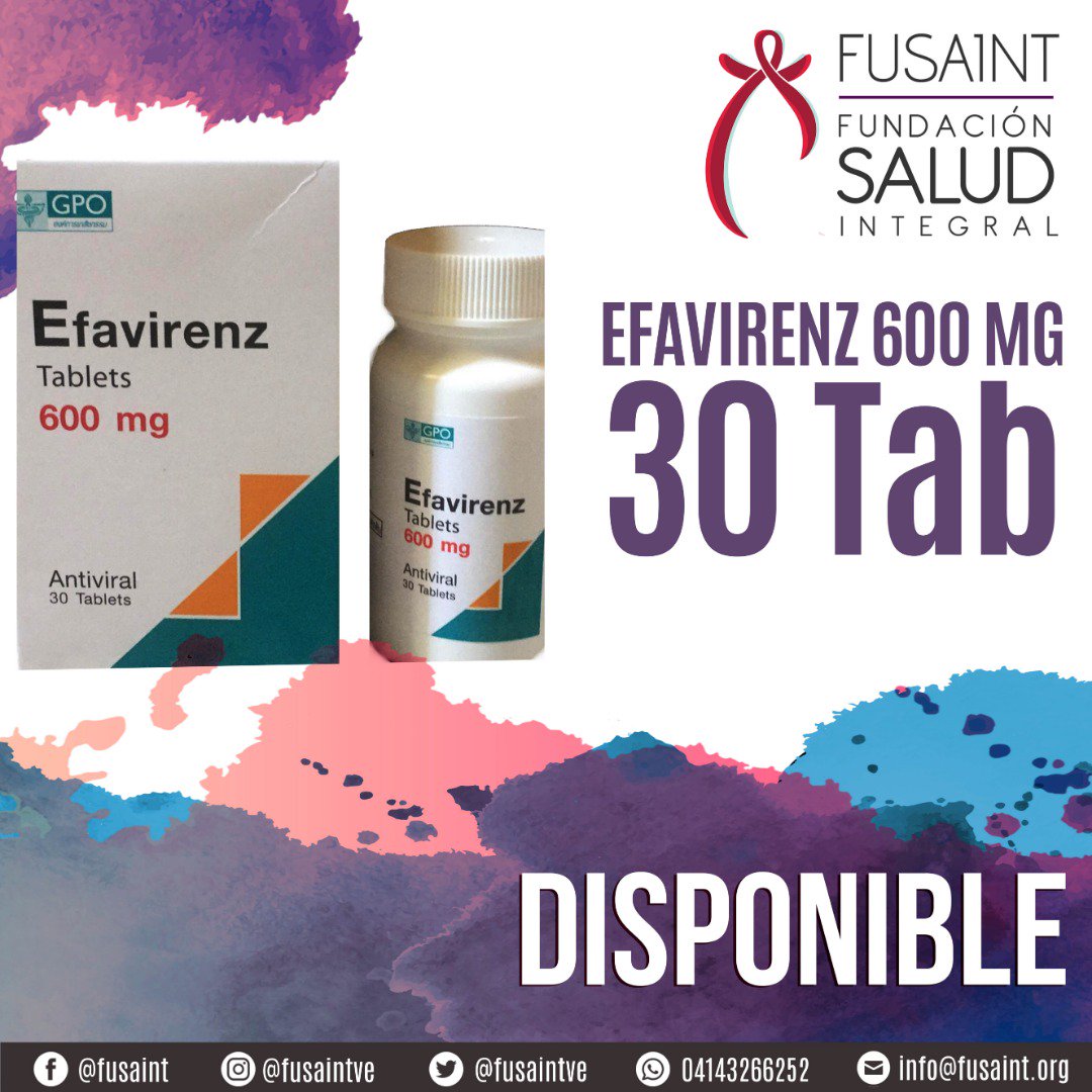 FusaintVE's tweet photo. Efavirez  30 tab x 600 mg 
Enviamos a todo el país 
Solicitalo al 04143266252

Tú salud es nuestra prioridad 

#VIH #Antirretrovirales #efavirenz #medicamentos #Venezuela  #caracas #salud #carnaval #carnaval #carnavales2019 https://t.co/qy3xFsVi2Y