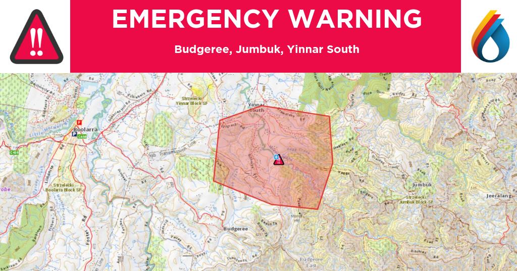 This Emergency Warning is being issued for Budgeree, Jumbuk, Yinnar South.

There is a bushfire at Budgeree that is not yet under control and travelling in a southerly direction towards Upper Middle Creek Road and Gilberts Road in Budgeree.

More info: emergency.vic.gov.au/respond/#!/war…