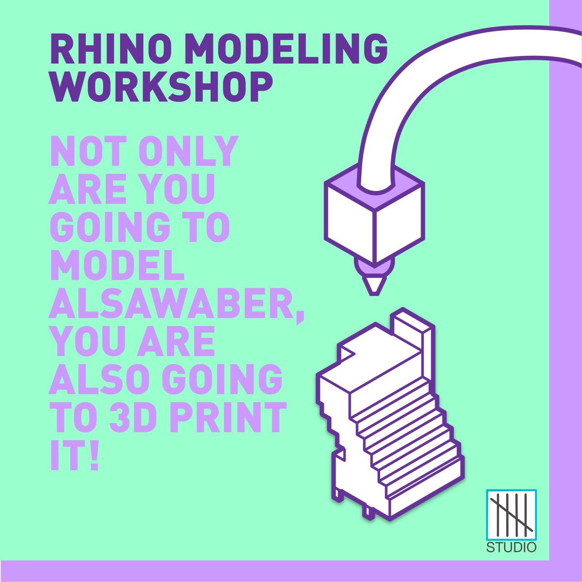 In collaboration with @toolkit_kw, registration is now open for 3D modeling workshop using Rhino 3D! From modeling logic all the way to 3D printing, participants will be able to sketch, model and 3D print as well. 
Early bird registration: 15% discount! instagram.com/p/BufE0wkBTmu/…