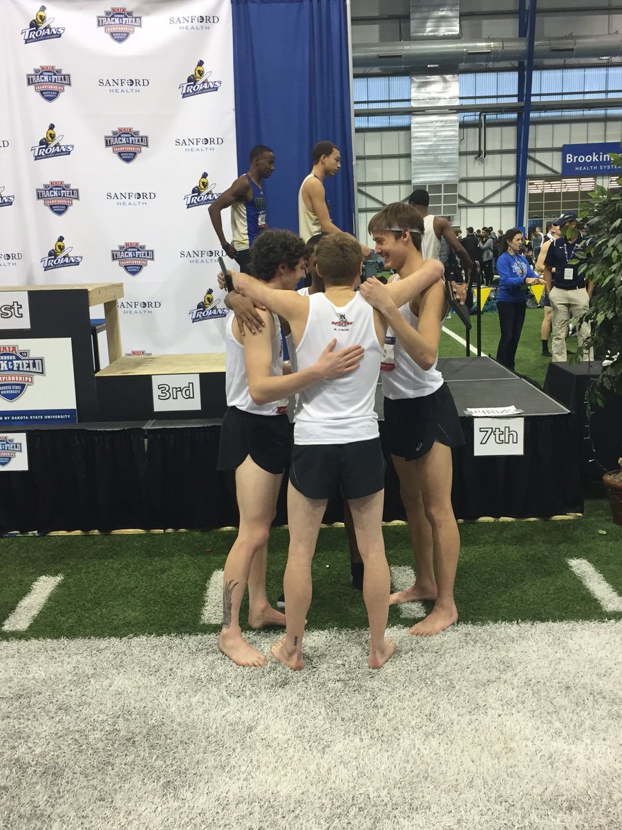 CoachHiser800's tweet photo. Men’s 4x800 of @thereal_isaiahw, @bhuftal1n, @XxACIDTOUCHxX, and @BrandonRawYoung earned All-American honors finishing 3rd in the country!! So proud of these men! #LegsFeltGood #NAIATrack https://t.co/T3CMwH30rV