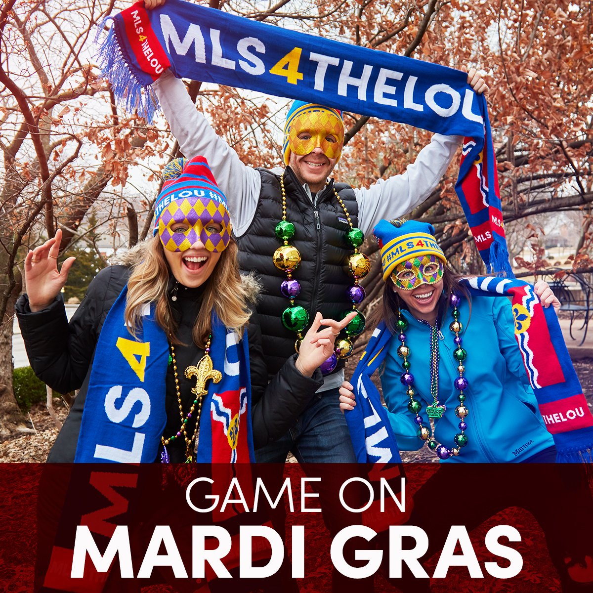 stlCITYsc's tweet photo. Show your spirit and have a fun, safe, and warm Mardi Gras, St. Louis! #MLS4THELOU #stlmardigras2019 https://t.co/u0SIHSHCs3