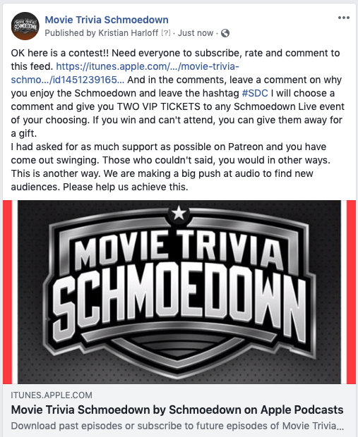 KristianHarloff's tweet photo. OK here is a contest!! Need everyone to subscribe, rate and comment to this feed. https://t.co/cB4XKf5b8d And in the comments, leave a comment on why you enjoy the Schmoedown and leave the hashtag #SDC https://t.co/pajLesty9d