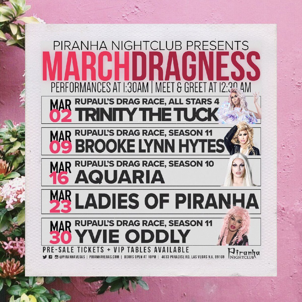 collinclouds's tweet photo. Weekend 1 of #MarchDragness starts tomorrow w/ @TrinityTheTuck!
M&G @ 12:30 am | Show @ 1:30 am
https://t.co/cQZv5bvuMn | @PiranhaVegas https://t.co/XhNt73MVUB