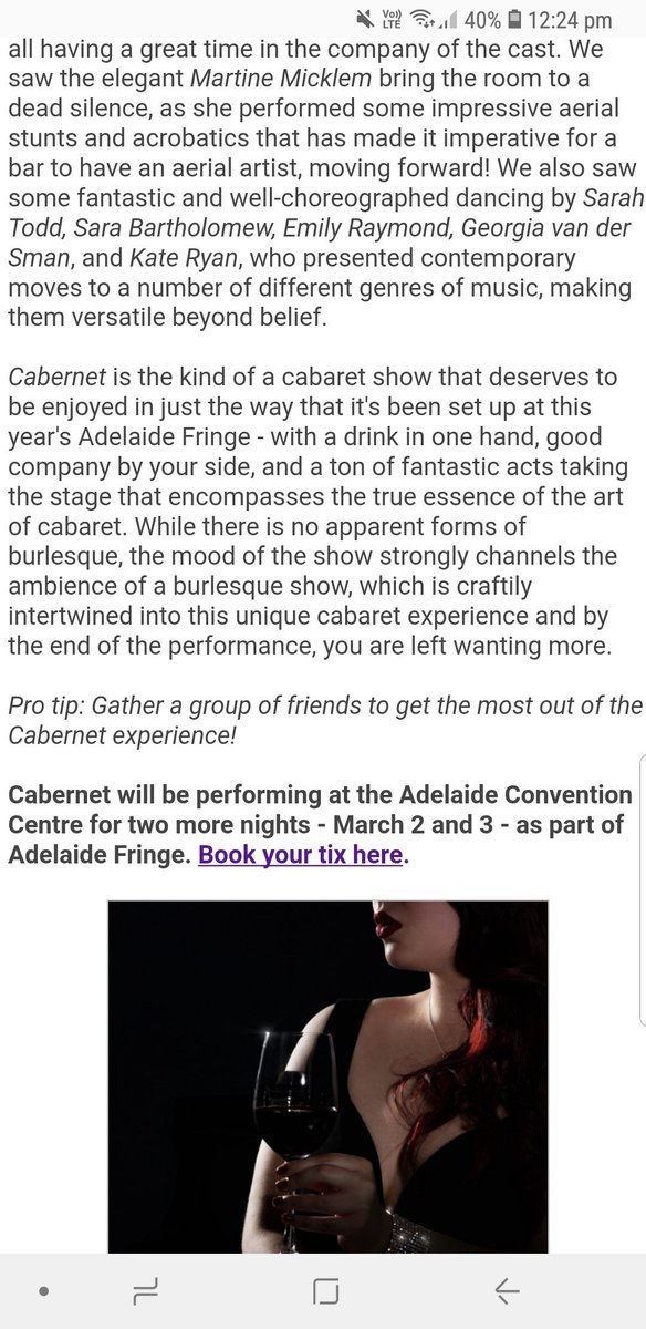 VanessaStone10's tweet photo. ⭐⭐⭐⭐ review on our show today! (Although they put me down as a singer which I definitely am not 😂) 2 more nights to join us for a glass of Cabernet!!! #popthatcork https://t.co/JtmKlYVsPK