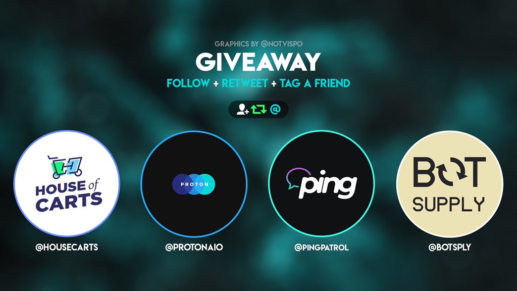 HouseCarts's tweet photo. 🔥 Huge Giveaway 🔥

🎁 Includes:
- 1x Sole AIO &amp; 2 Free Transactions 
- 1x Proton AIO
- 1x Month HOC Membership
- 1x Month Ping Patrol Membership

TO ENTER:
🔁 Retweet 
🤝 Follow @HouseCarts @protonaio @pingpatrol @BotSPLY 
💬 Tag 1 friend

Ends in 3 days! Good luck! ⚡️🙏🏼 https://t.co/iHvOvMPOjj