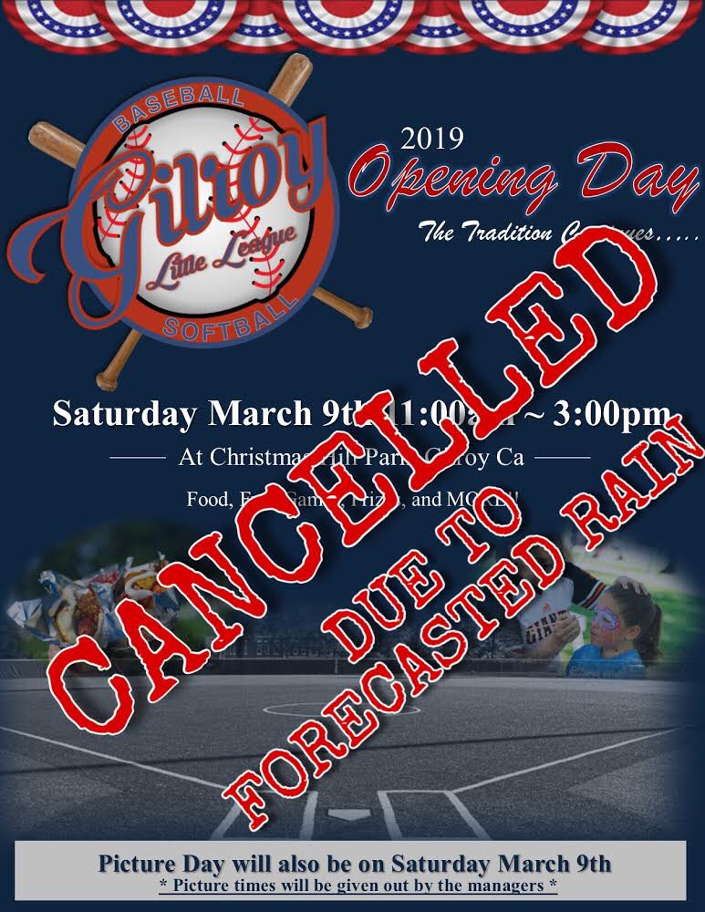 gilroyll's tweet image. Opening Day has been cancelled due to forecasted rain.