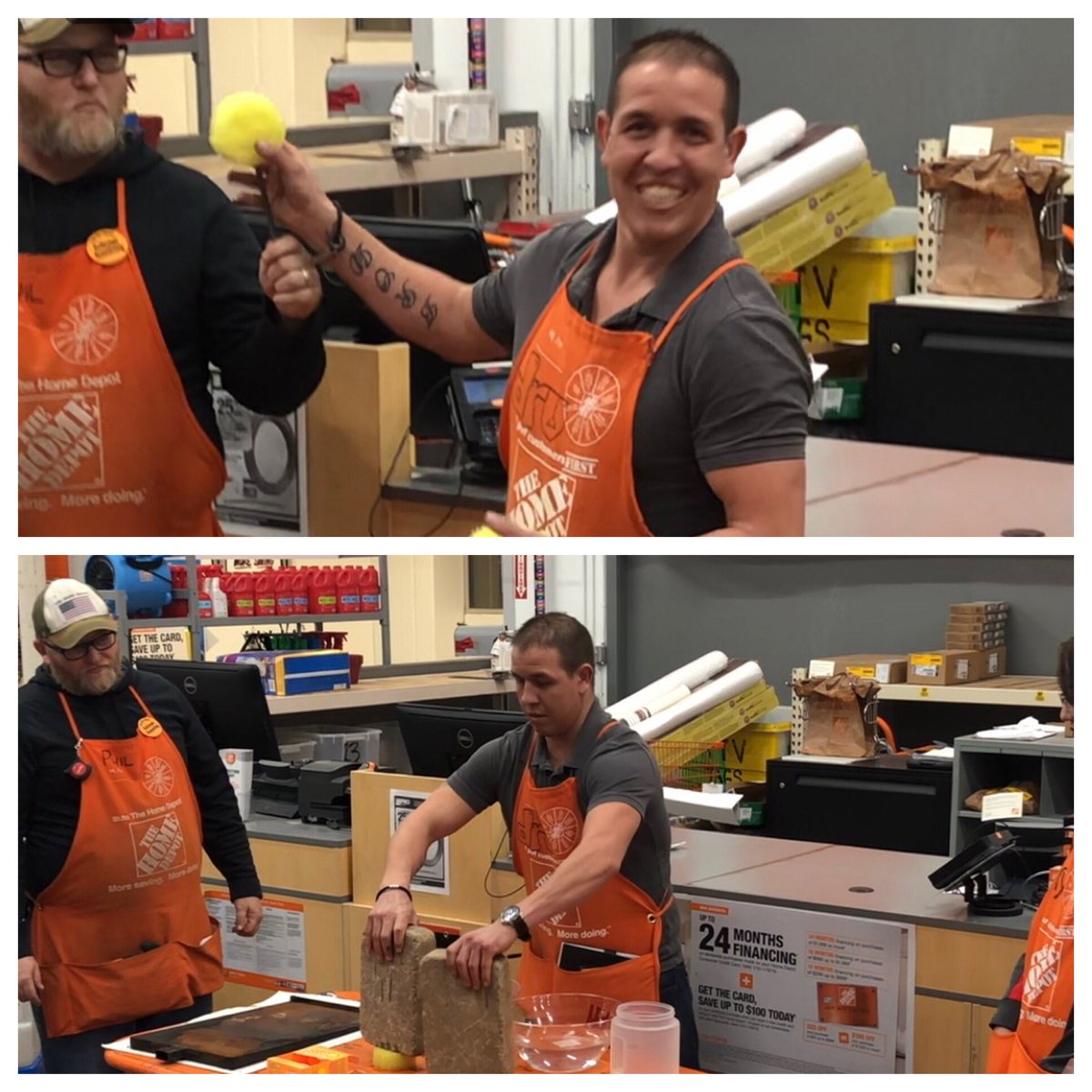 Terriecob's tweet photo. D28 DS Dru doing some product knowledge for fellow associates on the Scrub Daddy, demonstrating what a difference water temperature makes with this awesome little sponge! #Unstoppable4422 #PackNorthProud #DrivingD53 https://t.co/XVQcLpL1Nm