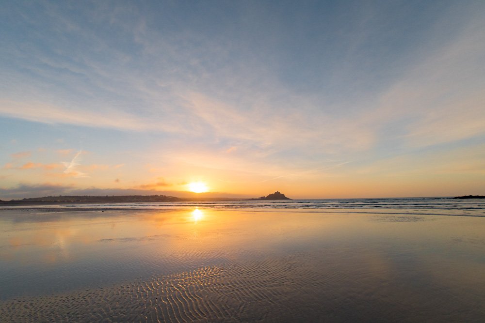 Calm ahead of the storm this morning, at Longrock, Cornwall.