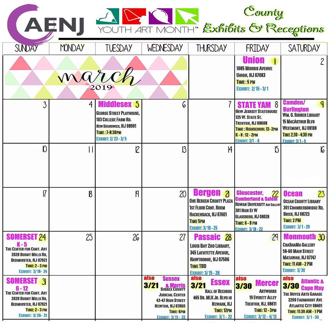 artwithmslopez's tweet image. So it’s officially March and #youthartmonth !! #youthartmonth2019 kicks off with the #31DaysofYAM calendar 🥳🎉post daily! Also @ArtEducatorsNJ has #yamshows all across New Jersey in each county! Check the calendar to find out when yours is!  @ArtsEdNJ NJ STATE YAM IS MARCH 8!