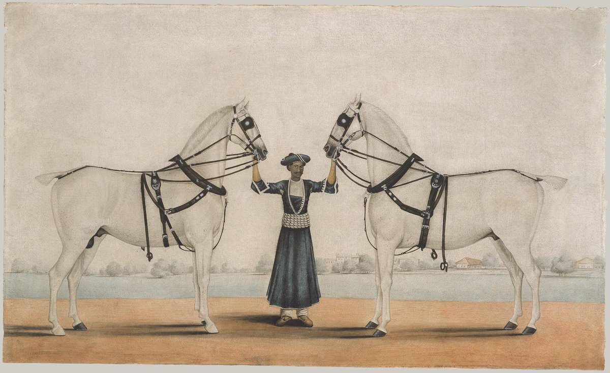 ssharadmohhan's tweet photo. From @metmuseum c 1845 #CompanySchool #Art #CompanyPainting from #Calcutta by artist #SheikhMuhammadAmir of #Karraya " A Syce Holding Two Carriage Horses"
I like the 2 horses facing each other as #India & #Pakistan & the human for #Peace/ restraint?
@DalrympleWill @dpanikkar https://t.co/ptSwSWrITL