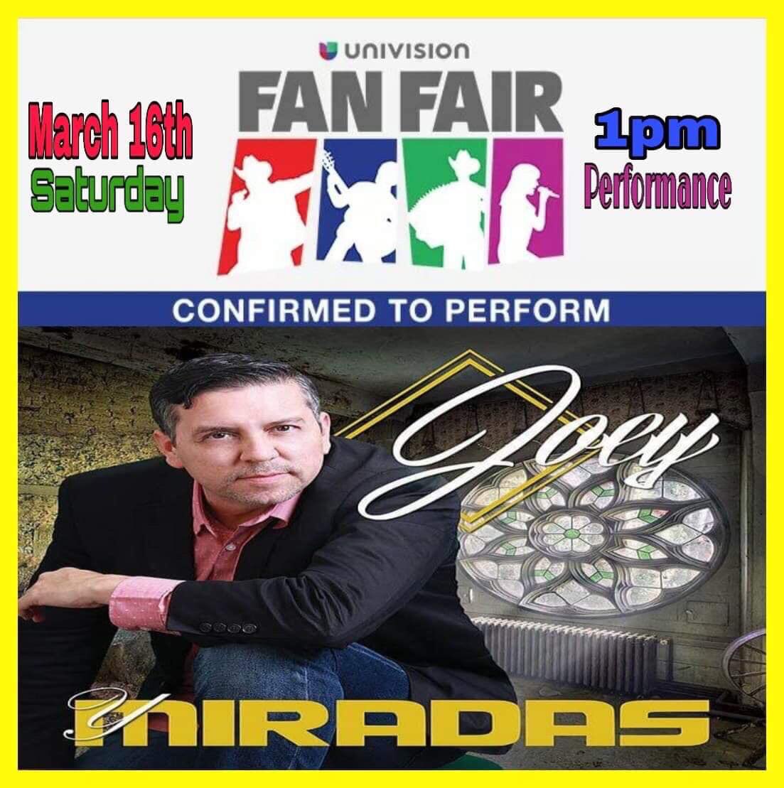 JoeyYMiradas's tweet image. Here’s our 2019 Fan Fair performance schedule! ⤵️⤵️

FRI March 15:
2:30pm; Tejano Music Awards Fan Fair 2019 @TejanoAwards; (Market Square-San Saba North stage) San Antonio

SAT March 16:
1:00pm; @Univision Fan Fair (La Villita, 418 Villita Street) San Antonio