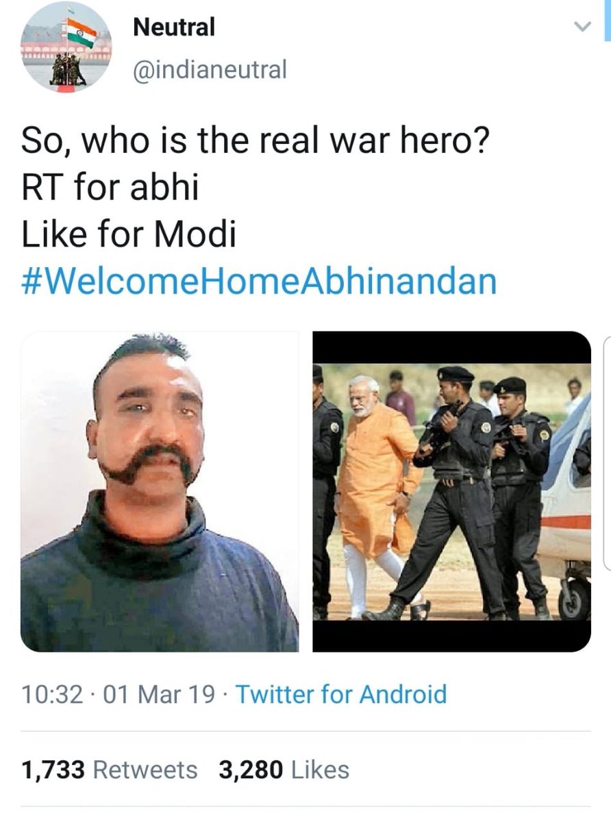 Why I say bjptards are mindless and why the hell they love their ego more than India? Look at this pic you will Understand.. more likes than RTs .. Bhakts are worst than Pakistanis 🤷🏻‍♀️ 🤷🏻‍♀️  #AbhinanadanVarthaman #WelcomeHomeAbhinanadan #GarvHai #AbhinandanIsBack #Braveheart ✊🏻