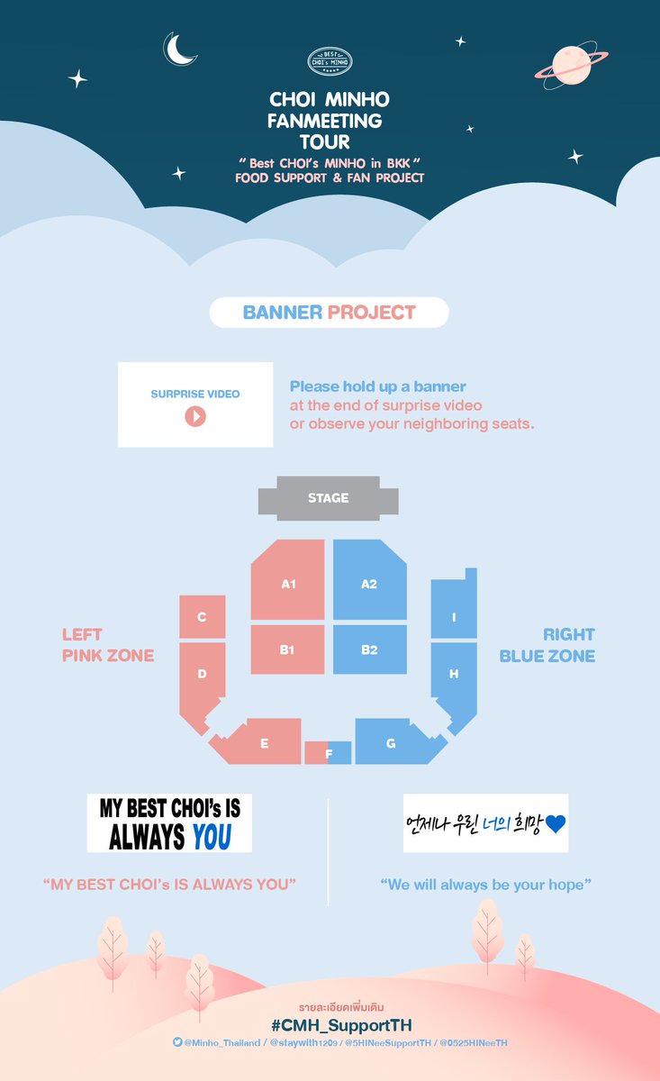 [⚠️] We set the banners at every seats. No need to pick up at the entrance. Please keep the secret 💙💙
#Best_CHOIs_MINHOinBKK 
#CMH_SupportTH