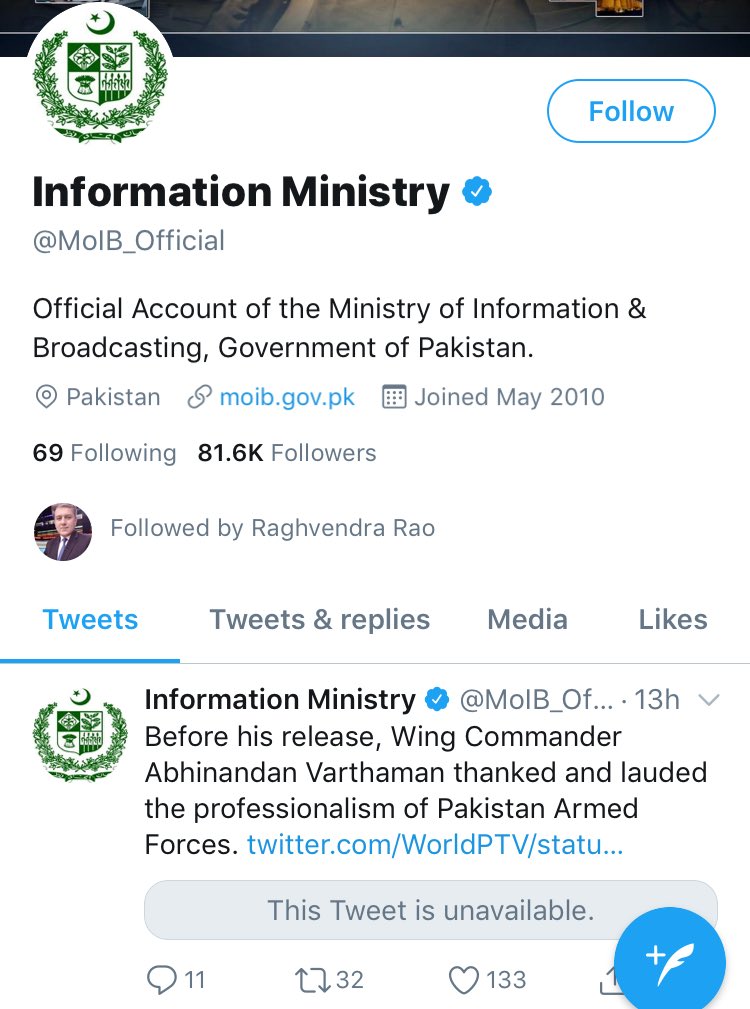 mishra_gaurang's tweet photo. डर गया पाकिस्तान ! हटाया अभिनंदन का video!
#PakCheapTrick
#ShameOnPakistan 

⁦@indiatvnews⁩ ⁦@ZeeNews⁩ ⁦@htTweets⁩ https://t.co/vn2XVDZcWy