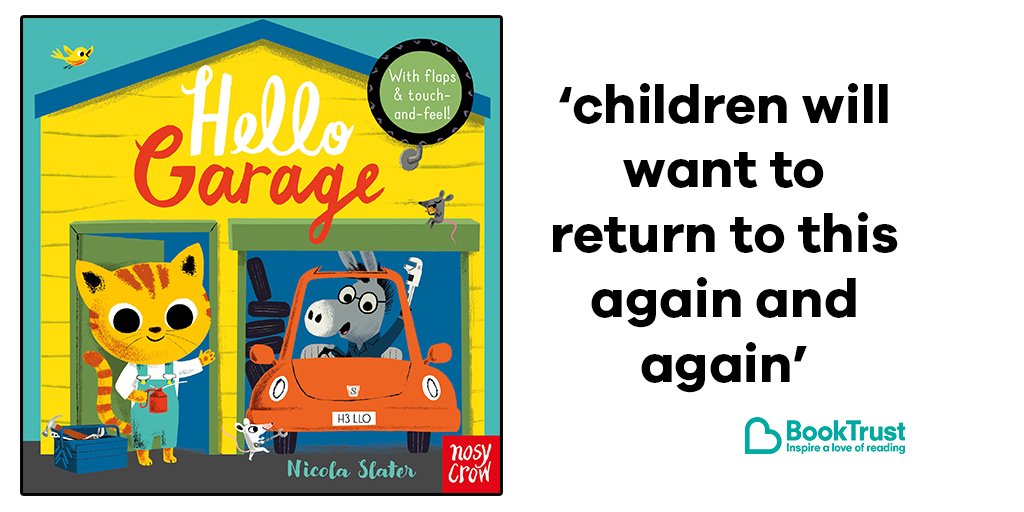 Booktrust's tweet photo. Ludo is exploring the garage to find some friends to play with in our #BookOfTheDay, the lovely #HelloGarage by @nicolaslater! Expect cute and bright illustrations, fun flaps and lots of animals to meet: https://t.co/hImv5mwqdj https://t.co/5t6AtPoRlC