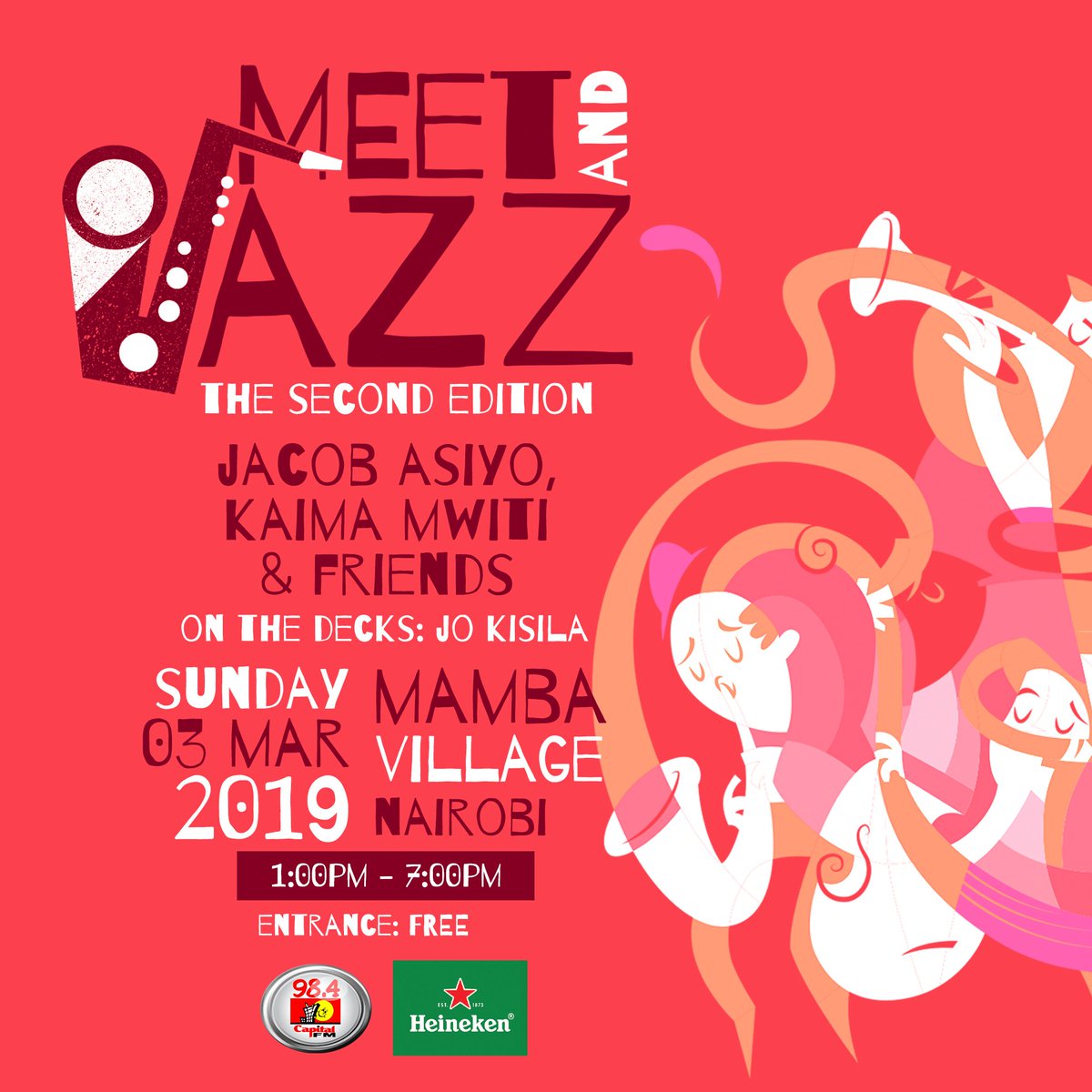 CapitalFMKenya's tweet photo. At a time like this tomorrow you'll be enjoying some great music and Jazz courtesy of the @CapitalJazzClub's Jacob Asiyo, Kaima Mwiti and friends at the Mamba Village.
#MeatAndJazz https://t.co/xVMg3ayApS