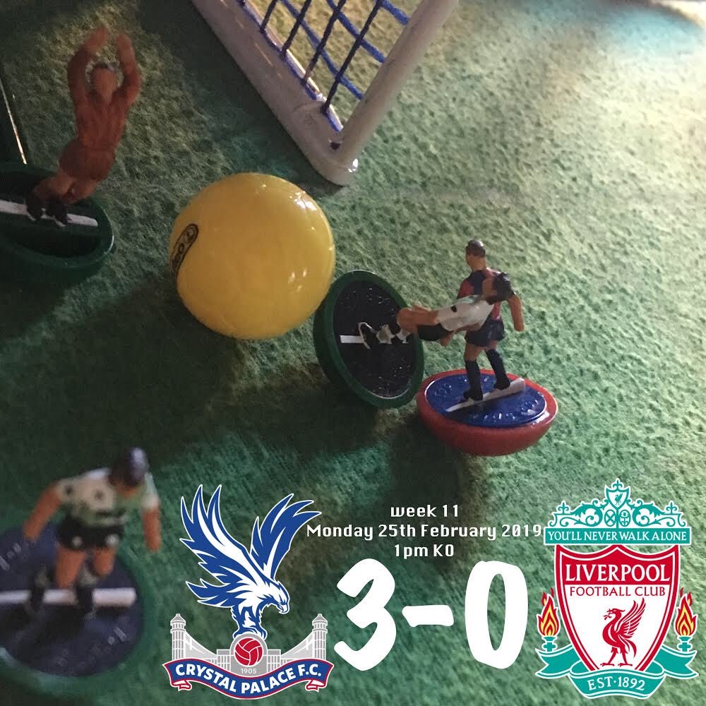SubbuteoL's tweet image. Subbuteo Premier league returned this week after a unofficial 6 week rest for the clubs.

Two games were played. The rest were simmed based on their form in the Subbuteo league this season. 
Liverpool are still facing that back to back title curse as they lost at Selhurst Park.