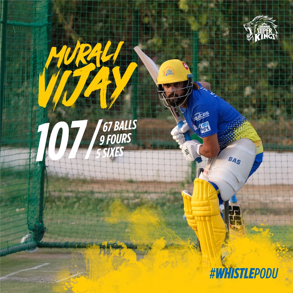 ChennaiIPL's tweet photo. A century to back the super run by The Monk in the Syed Mushtaq Ali Trophy! Roar Whistles for Namma Ooru @mvj888! #WhistlePodu #Yellove 💛🦁 https://t.co/V7YK70HDPz