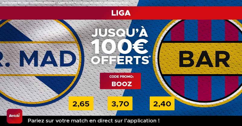 BoozPronos's tweet photo. ⏰l'heure du CLASSICO à sonné 

Les Madrilènes seront-ils revanchard ? 

Perso mon spot ne sera pas sur ce match, j'ai repéré un sacré MISSILE coté à plus de 5.00 il va falloir RT un max 😵

💵 Profite des 100€ offerts pour parier dessus 💵

--> https://t.co/q8eQSUotc6 https://t.co/kiyETTUeaY