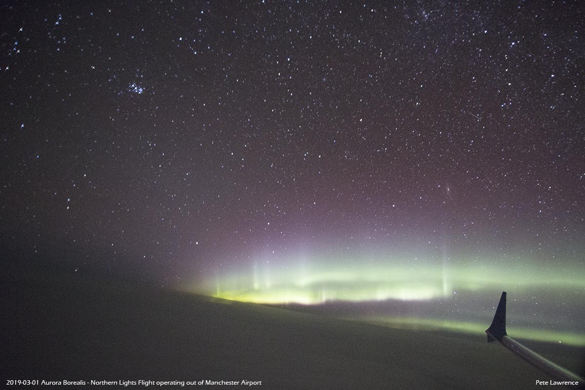 Aurora from last night's Northern Lights flight operating out of Manchester airport. Took its time but it got there in the end!