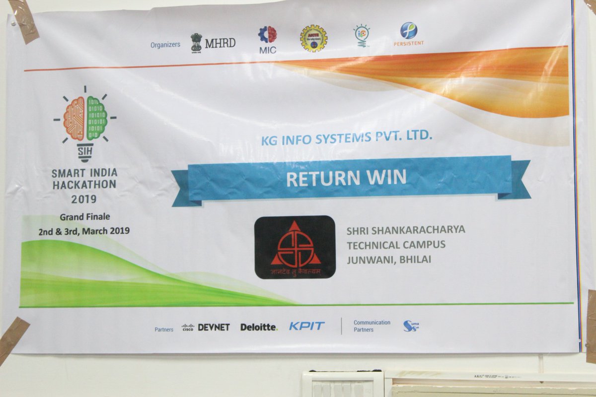 iitroorkee's tweet photo. Team #RETURNWIN at #IITRoorkee in #SmartIndiaHackathon2019 #SoftwareEdition from #Shri_Shankracharya_Technical_Campus @sstc_ac_in #Bhilai #SIH2019GrandFinale @HRDMinistry @Persistentsys @AICTE_INDIA @adsahasrabudhe @PrakashJavdekar @PMOIndia @narendramodi @SIH2019 @i4CIndia https://t.co/HTSqALOf5j