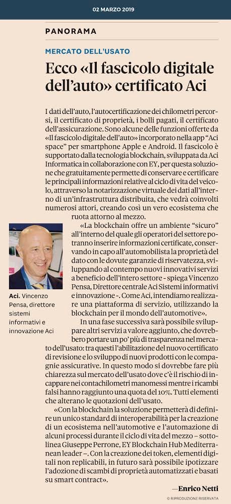 VpensaV's tweet photo. #blockchain oltre le criptovalute. Un’applicazione per tutti e di uso comune. #aci è per l’innovazione al servizio degli automobilisti. https://t.co/4kPOCQhQya