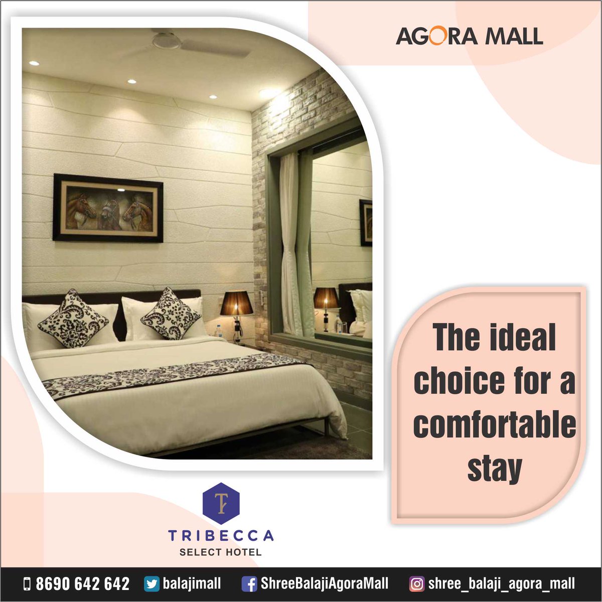 balajimall's tweet photo. Stay in the best hotel for the ultimate pleasure. Now book a room with Tribecca select, Agora Mall &amp; get free Wi-Fi, Complementary laundry, Airport picks up. 
Call 8690 642 642
#tribeccaselect #besthotel #budgethotel #bestroom #luxuryhotel #perfecthotel #ahmedabadhotels https://t.co/5NMVqlkmrf