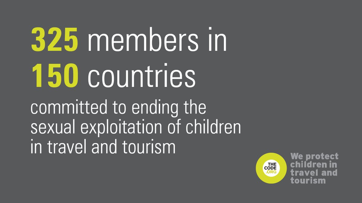 TheCodeOrg's tweet photo. We are proud to have 325 members from the #travel &amp; #tourism industry who have made a commitment to ending the sexual exploitation of children. 
Find out how you can join global leaders in protecting children here: https://t.co/DZ2a1agfkD #ResponsibleTourism #EndSECTT #CSR https://t.co/X9sTp5s980