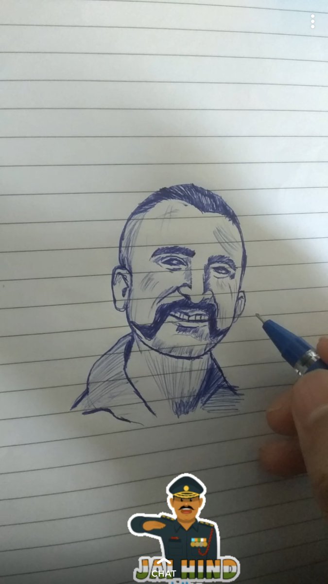 NiaKulkarni's tweet photo. My friend @haripra01864044 drew WC Abhinandan. “If courage had a face” this is so beautiful 😍😭 https://t.co/LZnQ3P0u1Z
