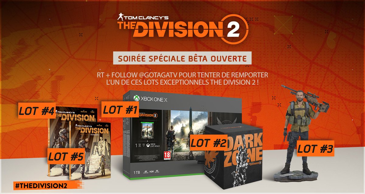 GotagaTV's tweet image. A l'occasion de cette soirée spéciale #TheDivision2 tente ta chance pour remporter un des 5 lots suivants ! 

#RT &amp;amp; #Follow @GotagaTV 

Tirage le 6/03 (5 gagnants)