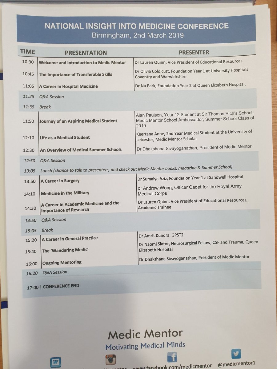 Today's programme for our Insight into Medicine conference in Birmingham! #getintomedicine