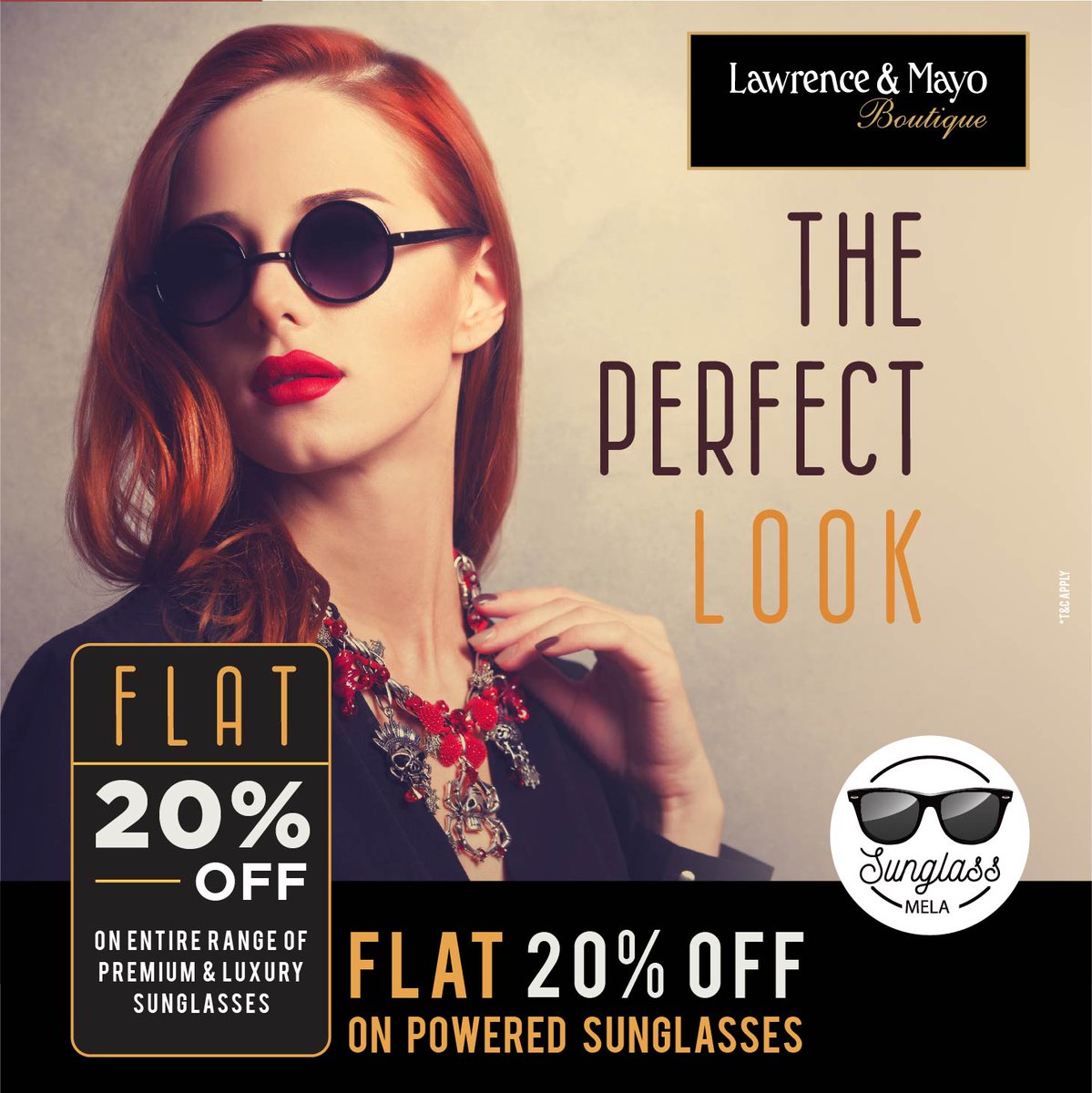 The greatest Sunglasses Sale of the year is here - The Sunglass Mela 2019! We are extremely excited to bring an offer that is bound to bring a smile. A Flat 20%Off on the entire range at the #LawrenceandMayoBoutique. #BrandedSunglasses #Sunglasses #Offer #SGM2019 #luxurylifestyle