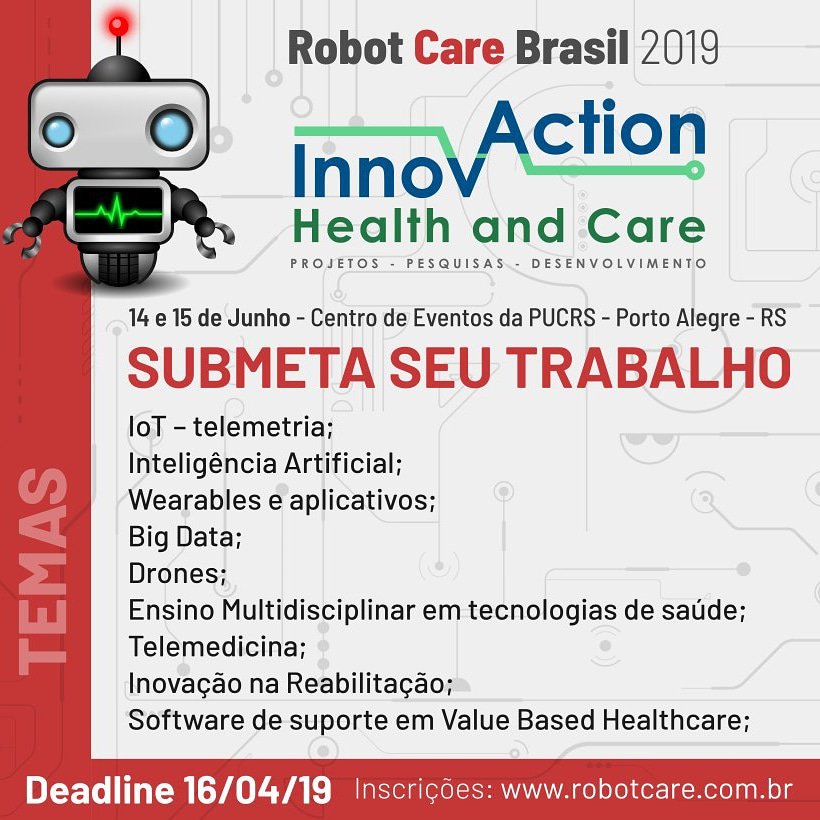 robot_care's tweet photo. Já pensou em qual área você vai submeter o seu trabalho no #robotcarebrasil?
Confira o regulamento no site e não perca o prazo até 16 de abril!!
https://t.co/9WLFzLeeRh

#tecnology #innovation #Telemedicine #healthcare https://t.co/qtvWws5NE6