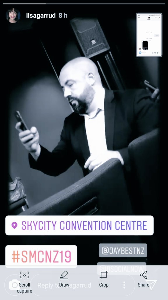 jaybestnz's tweet photo. Learning/ practicing live video on #instagram from the awesome training from @BeaPoleBokor at the arvo session at #SMCNZ19 https://t.co/tJUF0E8aBJ