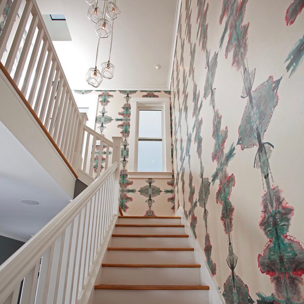 Anna French Savoy Cleo Vine Wallpaper on Staircase Wall  Transitional   Entrancefoyer