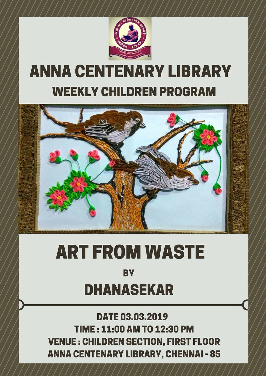 ACLChennai's tweet photo. #WeeklyChildrenPrograms at #AnnaCentenaryLibrary
On this Sunday (03.03.19)
All are welcome! https://t.co/jUkdfw6w6p