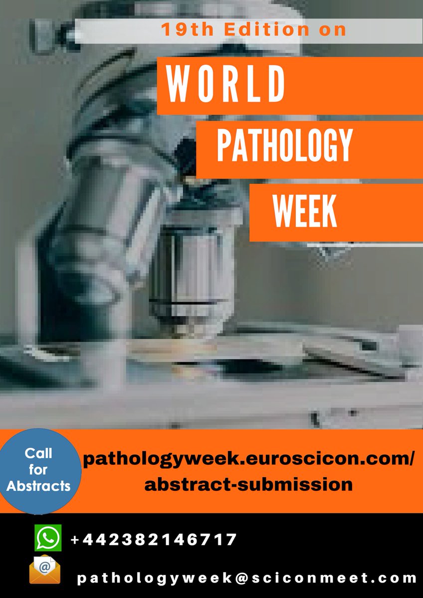 PathologyWeek19's tweet photo. Submit abstracts 
PS: https://t.co/t5OwPpr9Qs
#pathology #doctors #scientists #researchers #pathologists #telepath #chemicalpath #microbialpath #diagnosticpathology #immunopath #headandneckpath #dermatopath #anatomicalpath #veterinarypath #softtissuepath #bonepath https://t.co/6s7PeQ6dr1