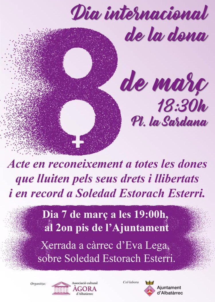 ajAlbatarrec's tweet photo. Aquesta setmana no us perdeu els  actes que tenim
Dijous dia 7, xerrada a càrrec d’Eva Lega. Divendres dia 8, dia internacional  de la dona. https://t.co/mEFXdBZbBf