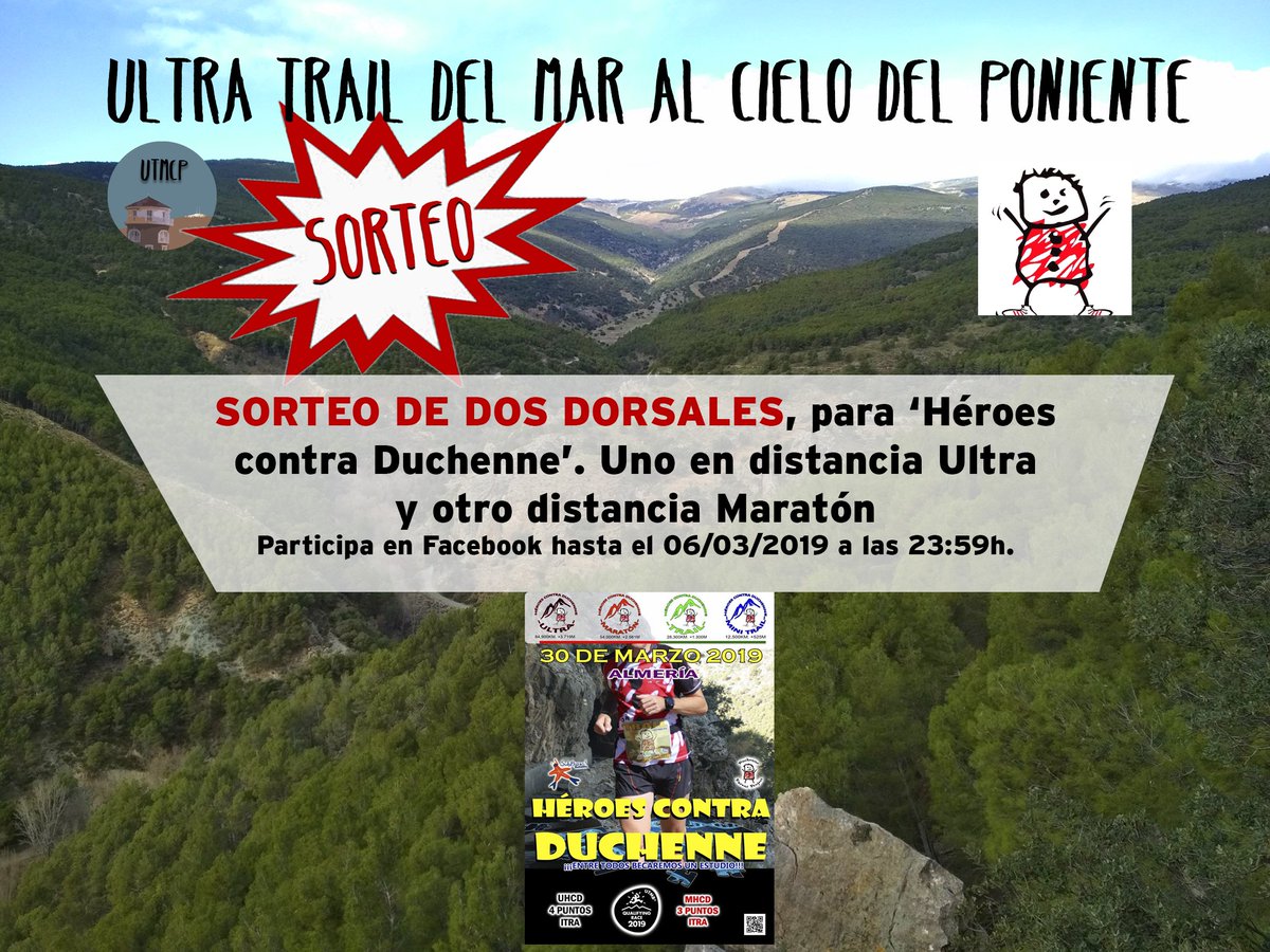#SORTEO PARTICIPAR SOLO EN FACEBOOK en el sorteo de dos dorsales para #Ultra Reto contra #Duchenne que se celebrará el próximo 30 de marzo. Uno para la distancia Ultra (84,9Km | 3.719m+) y otro para la distancia Maratón (54Km | 2.561m+). Participa aquí 👉: facebook.com/UltraTrailDelM…