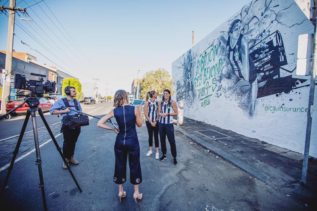 Mural two unveiled.

This one’s in Fitzroy North - at 537 George Street - and another commission by CGU instagram.com/p/BugBY63FWei/
...  why’s visibility so important? Because it elevates, helps legitimise and is generally affirming.
<a href="/CGUInsurance/">CGU Insurance</a> <a href="/CollingwoodFC/">Collingwood FC</a> #Ambition #AFLW #AFL