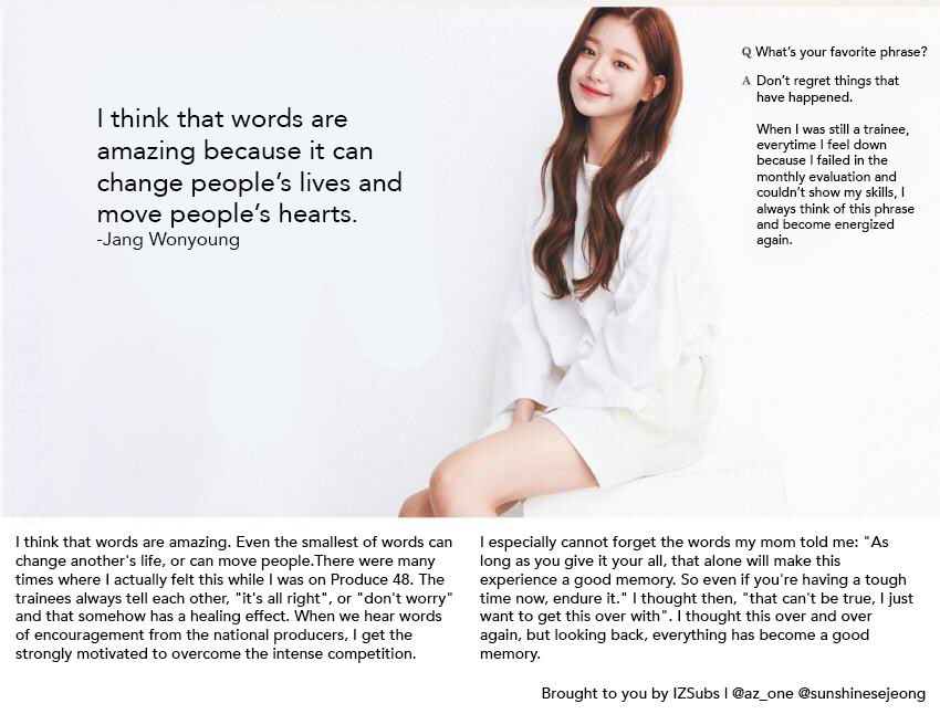 IZSUBS's tweet photo. [TRANS] 
IZ*ONE on Anan Magazine February 2019 issue

Wonyoung, Sakura, Yuri, Yena Interview

Translated by: az_one and @sunshinesejeong of IZSUBS
 
#IZONE #아이즈원 #アイズワン
#Wonyoung #Sakura #Yuri #Yena https://t.co/c4Znhk9yCu