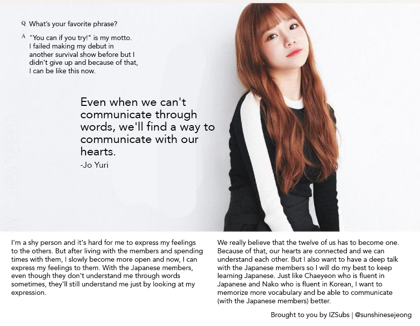 IZSUBS's tweet photo. [TRANS] 
IZ*ONE on Anan Magazine February 2019 issue

Wonyoung, Sakura, Yuri, Yena Interview

Translated by: az_one and @sunshinesejeong of IZSUBS
 
#IZONE #아이즈원 #アイズワン
#Wonyoung #Sakura #Yuri #Yena https://t.co/c4Znhk9yCu