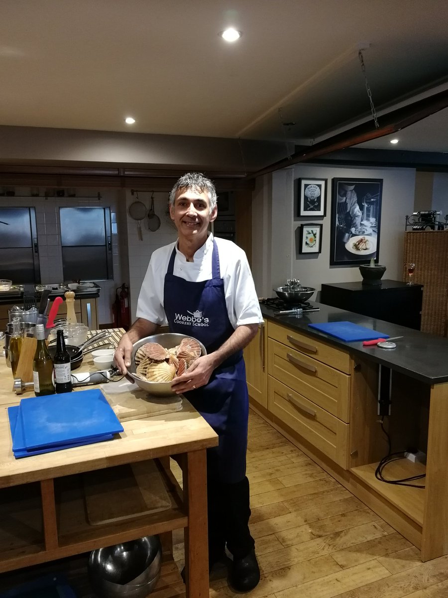 RebWebbe's tweet image. #Chef Paul #Webbe ready to start his next #scallop demo @Webbesrye for the 2019 Rye Bay Scallop festival
